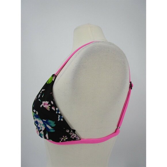 Leith Adjustable Strap Triangle Swimsuit Top Black Pink Multi Floral Medium M - Picture 6 of 12